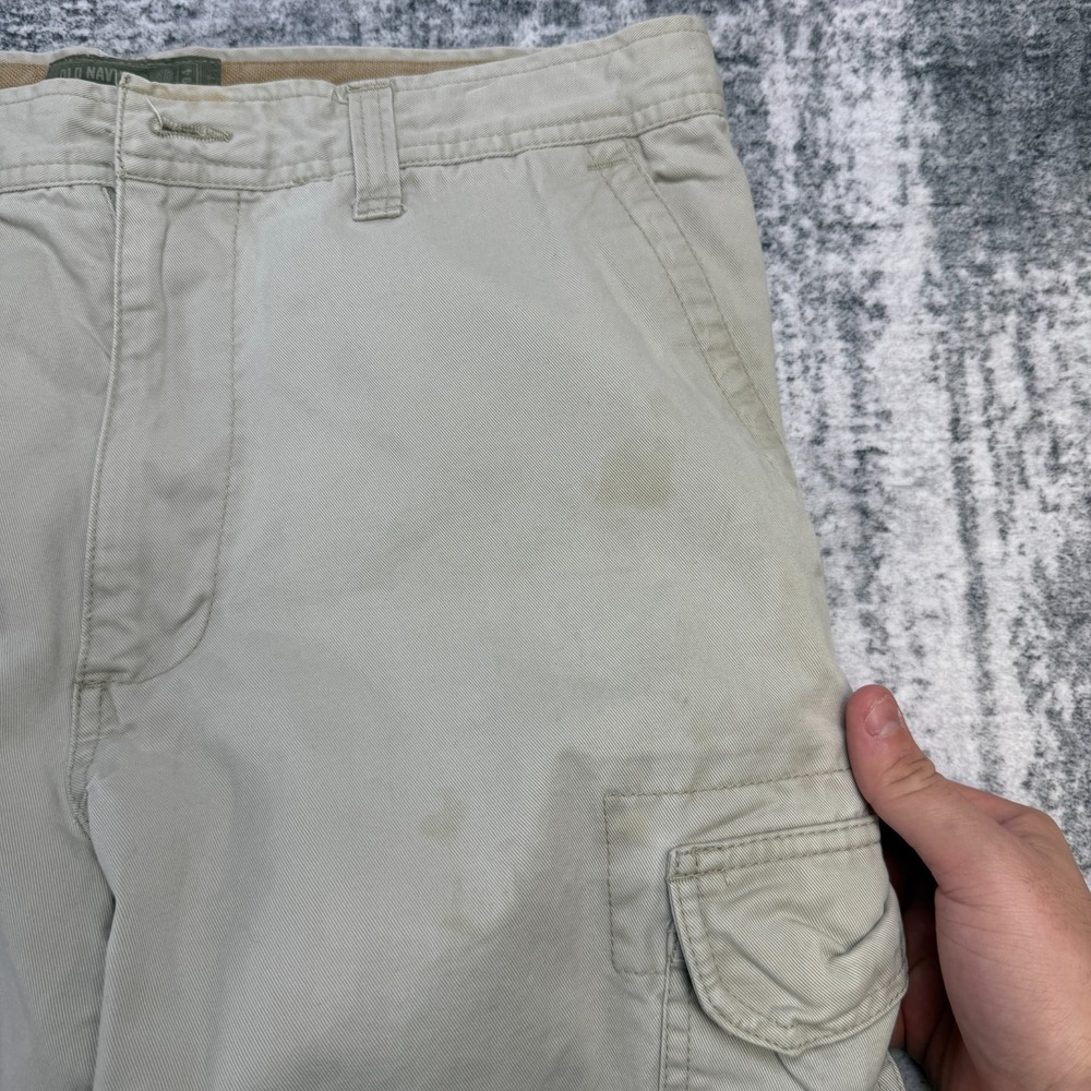 Y2K Old Navy Cargo Pants Men 33x34 (32x32) Beige Twill Distressed Straight Skate - Picture 5 of 15